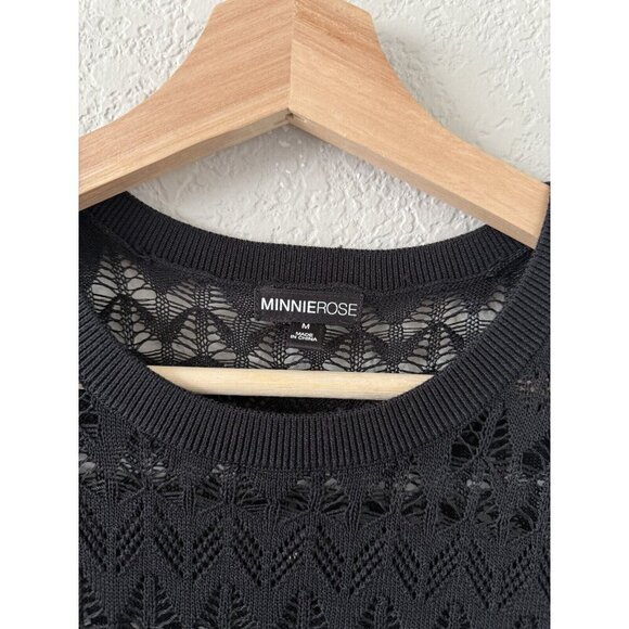 Minnie Rose Black Pointelle Open Knit Sheer Long Sleeve Top Whimsygoth Beach M - Picture 5 of 9